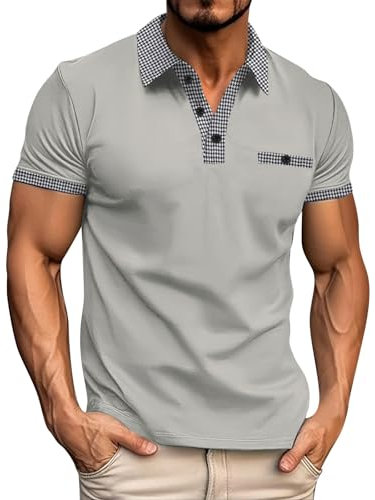 Poloshirt Herren Kurzarm Shirt Atmungsaktives Golf Polo Shirt Männer Sommer Polohemd Shirts Sport Basic Regular Tshirt mit Brusttasche Decoration Herren Kurzarm Revers Chiffon Casual T-Shirt