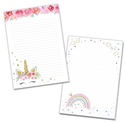 Blöcke Schreibblock mit Kindermotiv Notizblöcke mit Linien für Mädchen Briefbögenblock liniert (2 Blöcke: Einhorn, Regenbogen mit je 25 Blätter in A5-Format)