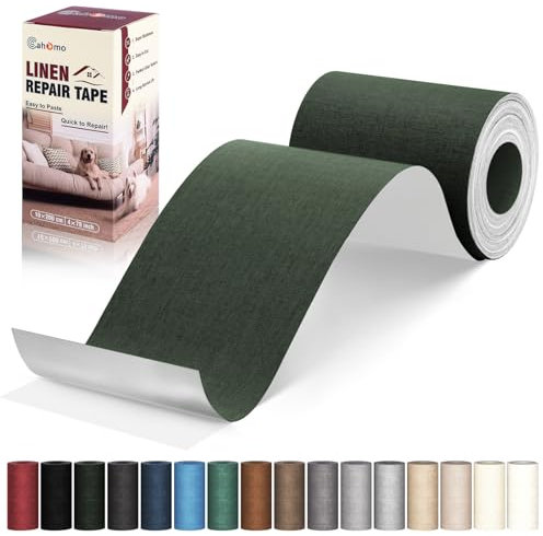 Cahomo Flicken Selbstklebend Stoff, Leinenstoff Patches Selbstklebend, 10x200 cm Leinen Reparatur Patches für Sofa, Autositze, Bootssitze, Bürostuhl, Vorhang - Armeegrün