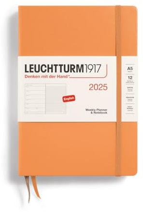 LEUCHTTURM1917 370737 Wochenkalender & Notizbuch 2025, Medium A5 Hardcover - 12-Monats-Planer, liniert - Apricot, Englisch