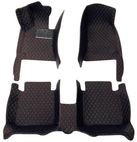 Auto FußMatten für Jeep Wrangler JK (2door) Longer 2011-2017 LHD, Leder Auto Fussmatten Set Allwetter wasserdichte rutschfeste Teppich Matte, VollstäNdige Abdeckung Zubehör,E Black+Red