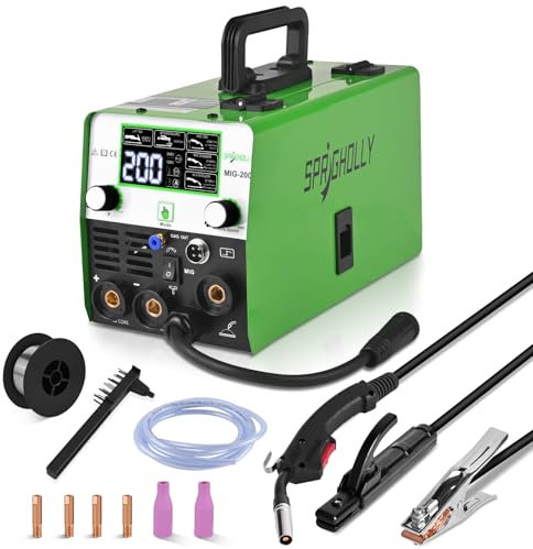 Saldatrice MIG 200 A 240 V, 4 in 1, saldatrice multiprocesso, MIG-gas/saldatura senza gas/Lift-TIG/asta/punti, grande aggiornamento display LED