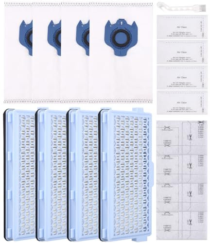 4 Sätze Ersatzfilter Staubbeutel Zubehörset kompatibel Miele Staubsauger[Compact C1&C2, Complete C2&C3, S8340]4 Staubsaugerbeutel、4 HEPA Filter、8 Mikrofilte、1 Kleine Bürste