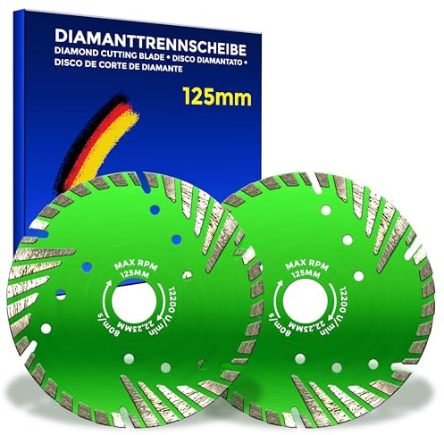 2 x BERGMANN ® Ø 125mm BetonSchocker Diamantscheibe für Beton Granit Stein Marmor Ziegel uvm. | Trennscheibe Diamanttrennscheibe für Winkelschleifer BOSCH Makita Metabo