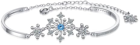 IMINI Süßes blaues Zirkonia-Schneeflocken-Armband, verstellbar, glänzende Kristallkette, Weihnachtsanhänger-Armbänder, dünn, zierlicher Handschmuck, Geschenke für Frauen und Mädchen, Mit Weißgold