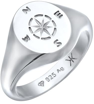 Kuzzoi Anello da uomo in argento sterling 925, con bussola, con simbolo di rosa dei venti in argento sterling 925, con sigillo marittimo, misura 60-66, 0605980624