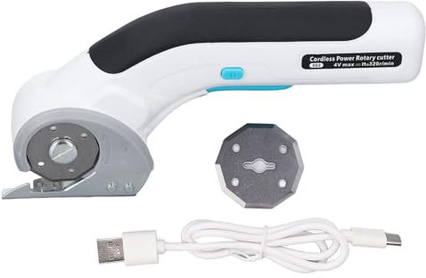 Forbici Elettriche Senza Fili, Forbici Elettriche per Tessuti, Taglierina per Cartone Ricaricabile con Lama di Ricambio, Taglierina Rotante per Cucito, Tessuto, Cartone, Moquette