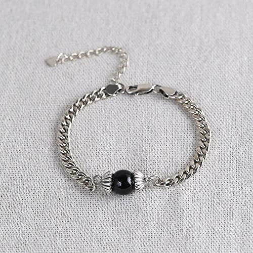 UDJKSHAL Armband for Damen aus Sterlingsilber, Damenarmband aus 925er Sterlingsilber, chinesisches Vintage-Armband mit eingelegtem schwarzem Zirkonia, Armband aus Silberschmuck for Damen