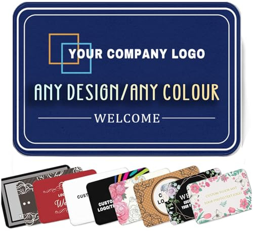 Custom Door Floor Mat For Business With Personalized Logo Image Text | Customized Flannel Washable Rug Carpet for Indoor Outdoor Entrance Non-Slip Backing Soft