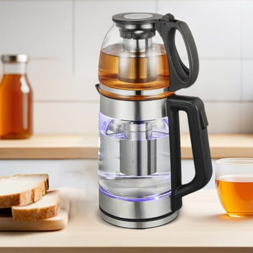 UUE Teekocher 1500 Watt Wasserkocher Sicherheitsglas Teemaschine Tee Maschine Tea Maker Wasserkocher Teemaschine Kabellose 360° Basis 1,8 Liter & 1,2 Liter Water Kettle
