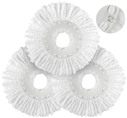 Spin Mop Replacement Head for Hurricane 360° Spin Mop Systems, Microfiber Spin Mop Head, Round Shape Standard Universal Size Magic Mop Refill, 3 Pack