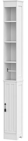 VECELO Tall Bathroom Cabinet, Slim Storage Unit with 1 Handle Cupboard Doors, 2 Internal & 4 Open Adjustable Shelves for Hallway, Living Room, Kitchen