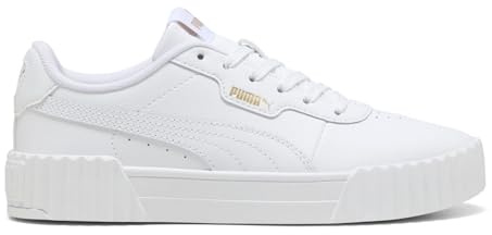 PUMA Womens Carina 3.0 Lace Up Sneakers Shoes Casual, Puma White-puma Gold 8.5 M