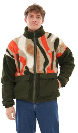 Johnny Urban Teddyjacke Damen & Herren Grün Print - Carson - Unisex Sherpa Fleecejacke für Herbst & Winter - Outdoor Teddy Jacke Warm - Warme Übergangsjacke