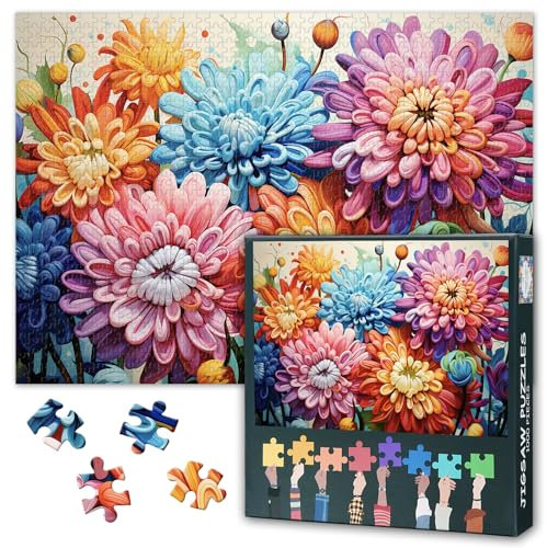 Colorful Flowers 1000 Pieces Jigsaw Puzzles Floral Difficult Challenge Puzzle for Adults Gifts Family Party Chrysanthemum Jigsaw Puzzle Artwork Decor 27.5x19.7