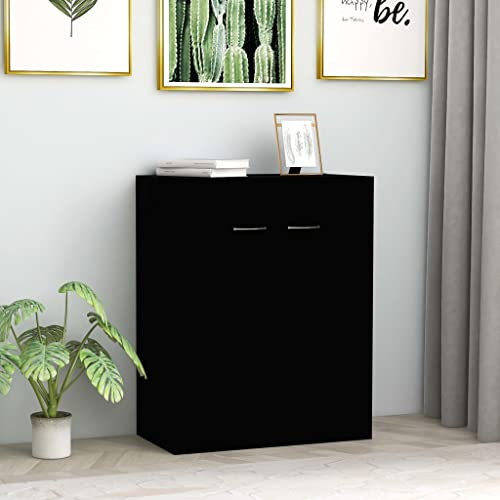 Myheimly Sideboard mit 2 Türen Kommode Anrichte Mehrzweckschrank Schrank Beistellschrank Flurschrank Standschrank 60x30x75cm Holzwerkstoff Schwarz