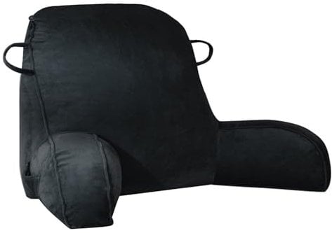 GKXLH Reading Pillow - Velvet Reading Pillows for Sitting in Bed Adult Kids, Back Pillow for Kids, Double Handle Back Arm Support Bed Rest Pillows with Arm & Pocket & Washable Cover (Black)