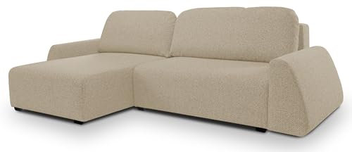 DomoHome Moderner Ecksofa ALMI mit Schlaffunktion Bettkasten Wellenfedern Komfortable Sitzpolsterung Elegantes Design Linke Seite 160x275 cm Cappucino