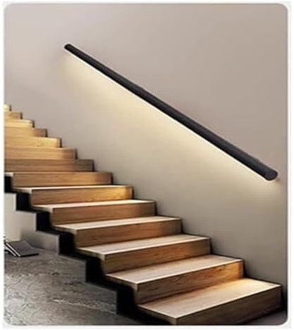 NXSLONE Treppengeländer,Wandhandlauf, LED-Treppenhandlauf-Komplettset, Wandmontage, Aluminium-Handläufe for Außen- und Innenbereich, rutschfestes Treppengeländer, rund(19.7/0.5m)