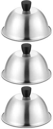 Joyfair Cheese Melting Dome, 3 Pcs Stainless Steel Basting Burger Cover with Heat-Proof Handle, 6 Inch Metal Steaming Cover Grill Lid for Indoor & Outdoor Flat Top Griddle Teppanyaki, Dishwasher Safe