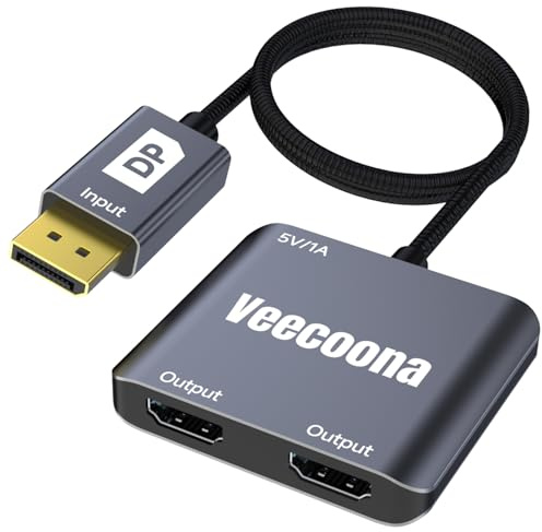 Splitter da DisplayPort a doppio HDMI, 1 in 2 uscite, 4K60Hz, DP Source a HDMI, splitter esteso per due monitor, per desktop, laptop, NVIDIA, scheda grafica AMD, MACOS non supporta MST