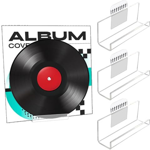 Dmnnlp 3 Pack Vinyl Record Shelves, Clear Acrylic Wall Mount Display Rack with Adhesive for Lp Cd Storage,Stick on Shelves Set for Cd Display In Home Office (10cm | 4 Inch)