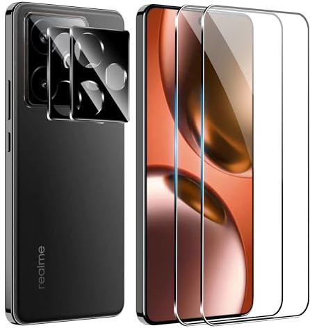 FDHYFGDY Protector Pantalla para Realme GT 7/7T, 2 Piezas Protector de Pantalla, 2 Piezas Pelicula para lentes, Ultra HD Vidrio Templado, Dureza 9H, Anti Arañazos, Sin Burbujas Cristal Templado