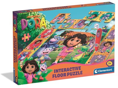 Clementoni Quiz-Bodenpuzzle - Dora - Interaktives Puzzle mit Stift, Lernspiel für Kinder ab 3 Jahren, 24 Teile, 62 x 42 cm, 16686