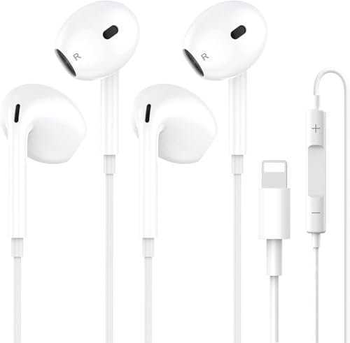 2-Pack Lightning Headphones, [MFi Certified] iPhone Headphones Wired Built-in Microphone and Volume Control Noise Cancellation，Wired Earphones Compatible with iPhone 14/14 Pro/13/12/11/XR/XS/X/8/7/SE