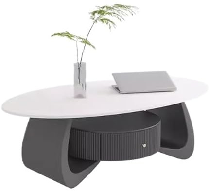 FAJNUZI2024 Couchtisch Couchtisch aus Steinplatte for das Wohnzimmer, Kleiner ovaler Tisch for den Haushalt, platzsparend Wohnzimmertisch(Multi-Colored,Mittel)