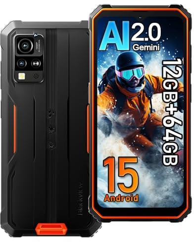Blackview BV4800SE Android 15 Outdoor Handy 2025, 12GB+64GB/2TB, 6.56 HD+ Outdoor Smartphone NFC, 16MP AI Kamera, 5100mAh, IP68 Wasserdicht Baustellenhandy, Dual SIM 4G,OTG,GPS,Gemini AI 2.0,Orange