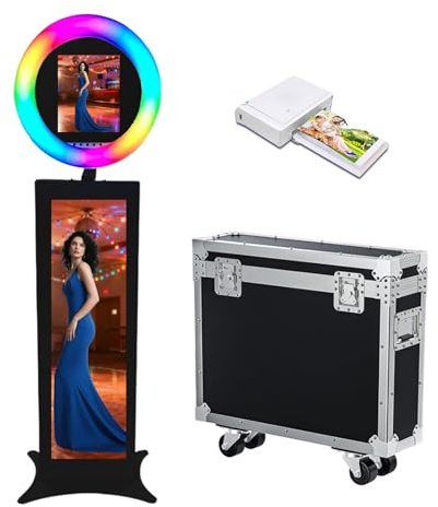 Photomaton portable avec écran LCD de 29 avec commandes logicielles, compatible avec iPad et tablette 10,2, 11, 12,9, 12,9, 13, fête et mariage (noir, machine + mini imprimante)