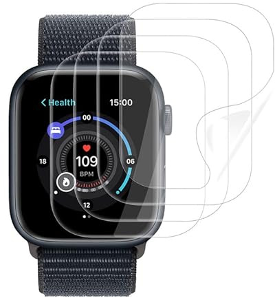 FOXZKISS 4 Stück Schutzfolie für Apple Watch Series 9/8/7 45mm | Displayfolie für iWatch Series 9/8/7 45mm Glass Screen Protector, Weiches TPU, Premium Qualität, Blasenfrei, HD Klar