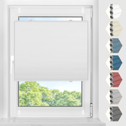 BelleMax Plissee Verdunklung Klemmfix Wabenplissee ohne Bohren Weiß-Weiß 75x110cm(BxH), Thermo Verdunklungsplissee 100% Blickdicht, Sicht- & Schallschutz, Wärmeisolierung für Fenster & Tür
