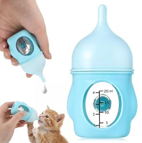 Aphumedc Bouteille d'élevage pour chat - 20 ml - Bouteille d'élevage pour chiens, chiots et chatons - Bleu - Réutilisable - Bouteille en dentelle souple pour petits chats et chiens