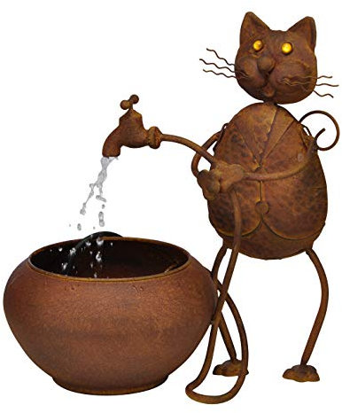 Metall-Brunnen Gartenbrunnen KATZE mit Wasserspiel + Elektropumpe