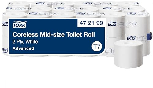 Tork Papier toilette rouleau mid-size sans mandrin blanc T7, Advanced, 2 plis, 36 x 900 feuilles, 472199