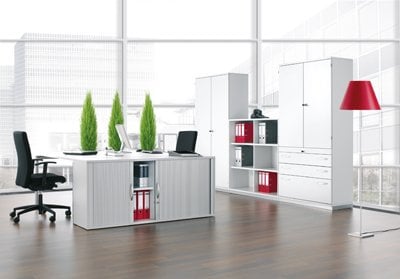 Büroregal, BxTxH 1200x425x1152 mm, 3 OH, 4 Böden, Mitteltrennwand, ahorn