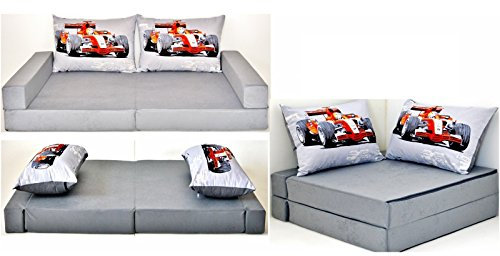 KK A22 grau-Formel1 Kindersofa Kindermatratze Sitzkissen Spielsofa Minicouch Set + 2 Kissen (KK A22 (grau-Formel1))