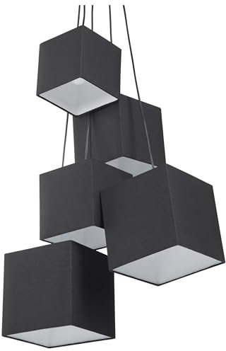 Moderne Pendelleuchte 5 quadratische Lampenschirme Polyester schwarz Mesta