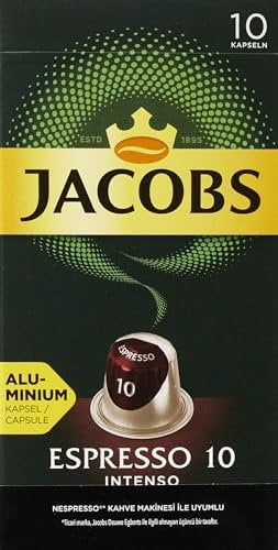 Jacobs Espresso Intenso - Capsules de café en aluminium compatibles avec Nespresso® * - 10 unités de 10 capsules (100 Boissons)