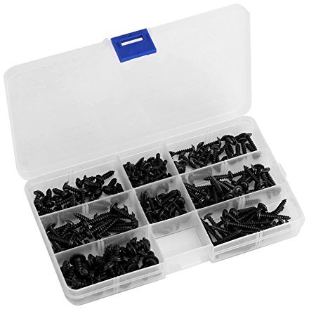 200Pcs Schwarz schrauben sortiment Linsenschrauben Edelstahl Rundkopf selbstschneidende Schrauben Assortment Kit Edelstahl Selbstschneidende Schraubenmit Clear Box