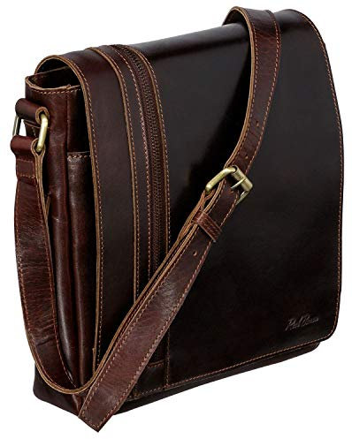 Red Baron Ferrara Herren-Damen Umhänge-Tasche Klein - Echtes Rinds-Leder - Handtasche Mini Messenger-Bag Schultertasche Luxus Braun - RB-BG-002-06