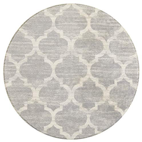 Lahome Marokkanischer runder Vorleger, Kunstwolle, rutschfest, klein, Akzentteppich, Used-Look, Bodenteppich, Fußmatte, Eingang, Schlafzimmer, Waschküche, Dekoration, 90 cm Durchmesser, Grau