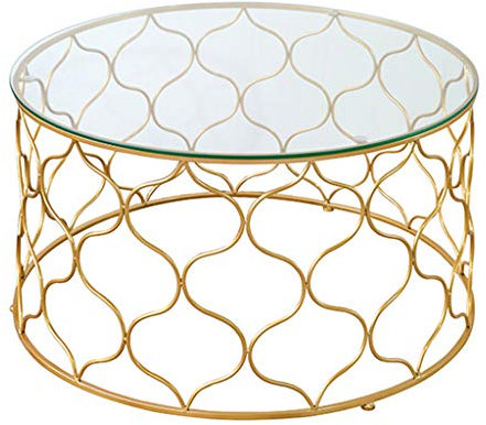 Kurzer Couchtisch für Wohnzimmer Glas Runde Kleiner Beistelltisch für Sofa-Tisch Moderner Glastisch für Büro/Empfang/Balkon l Glasplatte Gold Metall Basis, Hoch 45cm