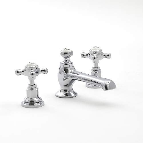 Milano Elizabeth Traditional 3 Tap-Hole Basin Mixer Tap Crosshead Handles - Chrome White