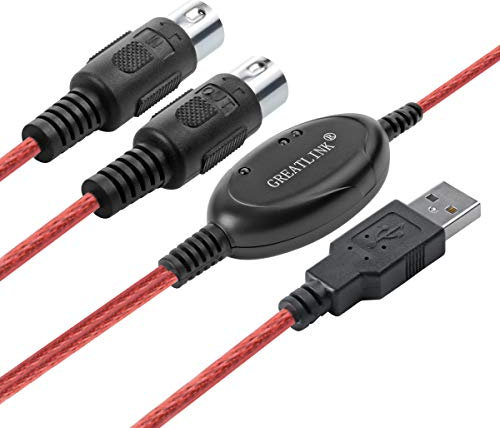 Interfaz MIDI USB de entrada y salida de teclado de piano profesional a PC/ordenador portátil/Mac/adaptador MIDI cable para Home Music Studio Color rojo – 6.5 pies