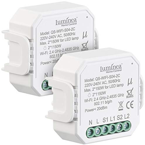 Luminea Home Control Unterputzschalter: 2er-Set WLAN-Unterputz-2-Kanal-Lichtschalter mit App & Sprachsteuerung (Smarthome Schalter, WLAN-Lichtschalter Alexa, Deckenventilator)