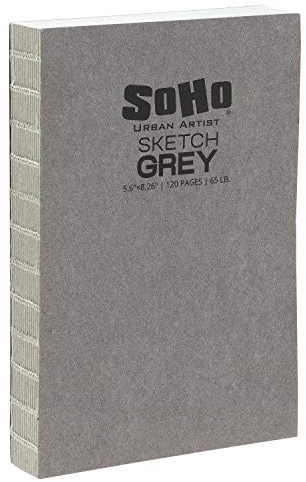SoHo Urban Artist Zeichenblock – offenes gebundenes Hardcover Skizzenbuch – 120 Blatt Sichtbare Lay-Flat-Bindung zum Schreiben, Trocken-Medien – 14.2 cm x 21 cm, 29.5 kg /100 g/m² – (Grau)