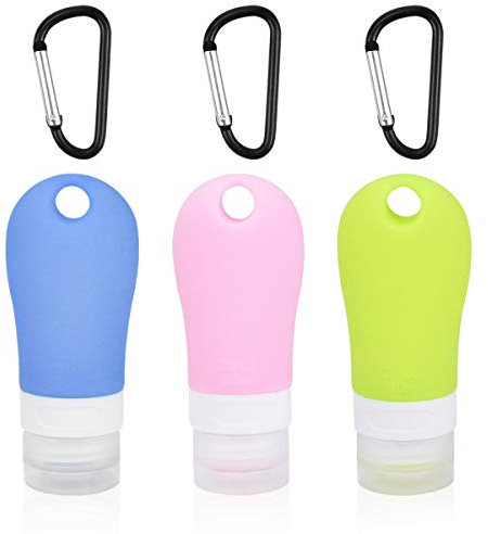 wangjiangda 3Pcs Travel Bottles, 60ml Silicone Travel Bottle Refillable Bottles Cosmetic Toiletry Containers with Hook for Liquids Shampoo Conditioner Lotion Shower Gel